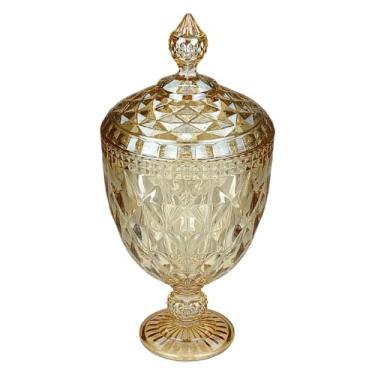 Imagem de Potiche de Cristal Decorativo com Pé Diamond Âmbar Luxo 32cm Bomboniere
