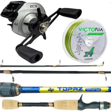 Imagem de Kit Pesca Carretilha CC3 3Rol Voxxi com Vara Carbono 1,68m Mais Linha 