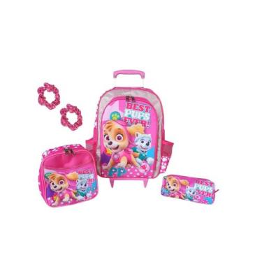 Imagem de Kit mochila de rodinhas infantil escolar meninas Patrulha canina Skye 
