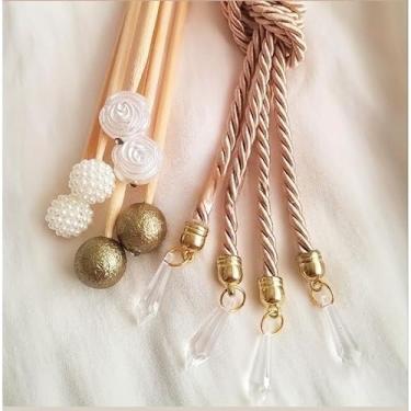 Imagem de Kit Decorativo para Difusor + 6 ou 4 Varetas Decoradas & 2 ou 1 Cordão Com Pingente (6 Varetas 2 Cordões/Bege)