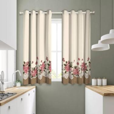 Imagem de Cortina Cozinha Oxford Linhão Premium Estampada (2,40 x 1,40, Floral Rosa)