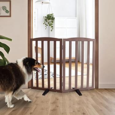 Imagem de SFJC Portão interno independente para cães, portões dobráveis para cães, escadas ou corredores, portão de madeira marrom para animais de estimação para casa, cerca para animais de estimação com pés de