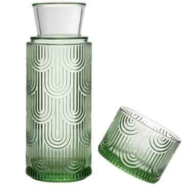 Imagem de Dispensador de enxaguante bucal, garrafa de água de cabeceira com copo e conjunto de vidro, dispensadores de lavagem bucal para banheiro, recipiente de vidro para enxaguante bucal de 612 g com copo de