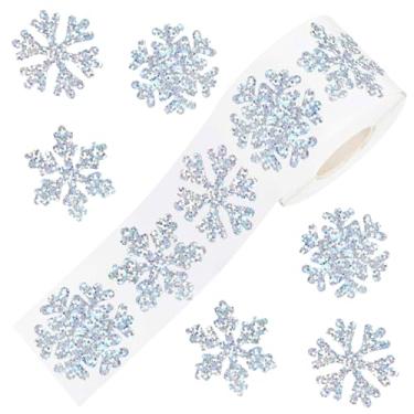 Imagem de 500 peças de adesivos de flocos de neve com glitter de Natal, rolos, decoração fofa, à prova d'água, adesivos autoadesivos, estilos de flocos de neve, adesivos de desenho animado para festa de