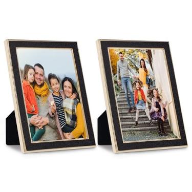 Imagem de Sheffield Home Porta-retrato 10 x 15 – Moldura de exibição de couro sintético e metal para fotos, decoração de casa moderna, pacote com 2, preta