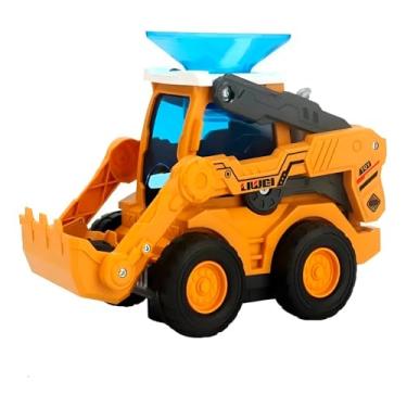 Imagem de Mini Retroescavadeira Infantil, Amarela, Material ABS, 20cm, com Luz e Música, Bate e Volta, Alimentação 3 Pilhas AA, para Crianças +3 Anos