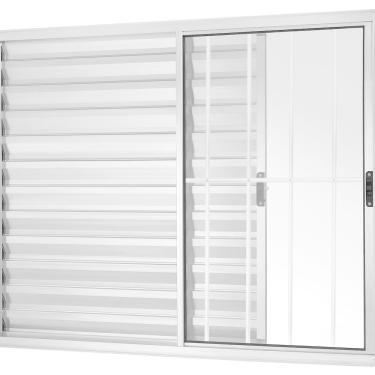 Imagem de Janela Veneziana 3 Folhas Móveis com Grade Vidro Liso 100x100 Brilhante Ecosul Esquadrisul Natural