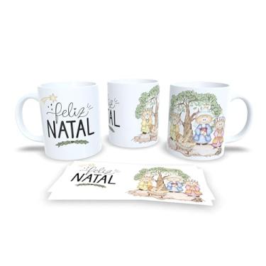 Imagem de Caneca Natalina Família Feliz, Porcelana Branca com Design Preto e Dourado, Mensagem Inspiradora em Português (12792)