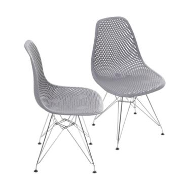 Imagem de Kit 2 Cadeiras Colmeia Base Cromada (Cinza)