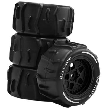 Imagem de KiBcsLic Conjunto de 4 rodas e pneus RC para modelos DIY, instalação fácil e profissional, acessório sobressalente para Granite Grom na escala para 1:18, Preto