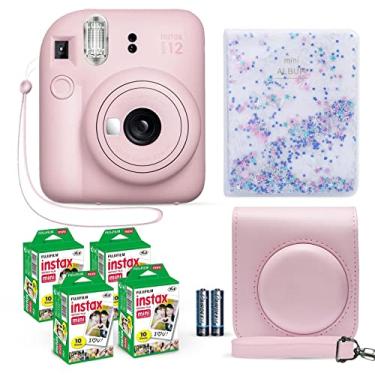 Imagem de Câmera instantânea Fujifilm Instax Mini 12 rosa (blossom pink), pacote de papel fotográfico (40 folhas) e acessórios da Shutter com estojo de transporte e álbum de fotos decorado com 64 compartimentos