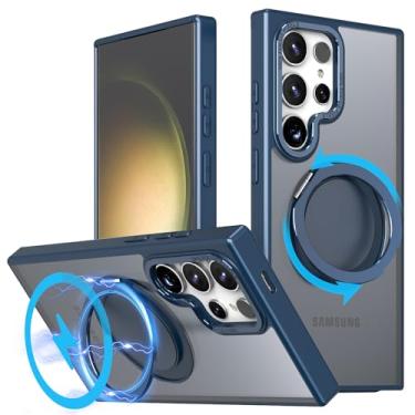Imagem de MUGCOFF Capa para Samsung Galaxy S24 Ultra com suporte magnético giratório 360, compatível com Magsafe, suporte ajustável e capa protetora translúcida à prova de choque de grau militar - 17,3 cm, azul