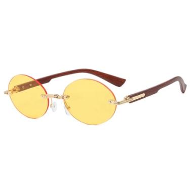 Imagem de JRLLFD Óculos de sol retrô sem aro oval feminino, moda luxo punk masculino para áreas externas feminino UV400 (marrom amarelo)