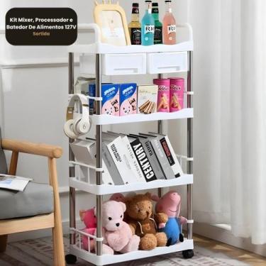 Imagem de Prateleira Multiuso Branca com 4 Andares e 2 Gavetas - Globalmix