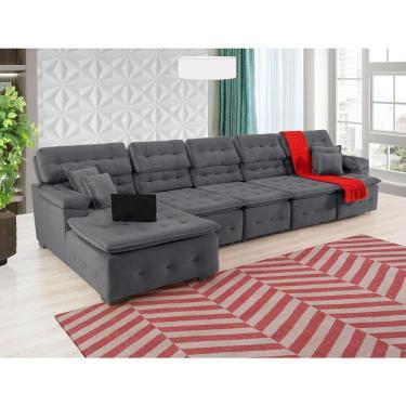 Imagem de Sofá Orlando 4.20x2.10m Com Chaise, Retrátil E Reclinável - Chumbo