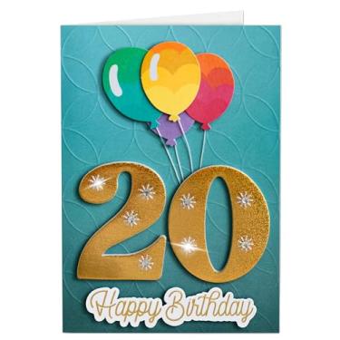 Imagem de Joli Coon Cartão premium de aniversário de 20 anos 3D - Cartão de felicitações feito à mão com envelope de papel premium e adesivo de selo - 17 x 11,4 cm