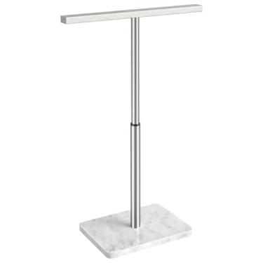 Imagem de Suporte de toalha de mão, toalheiro de mão em forma de T para banheiro, toalha de mão de aço inoxidável para bancada de cozinha, base de mármore escovada ajustável 23 cm - 44,9 cm