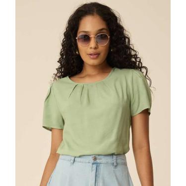 Imagem de Blusa Feminina Pregas Manga Curta Bufante Marisa-72988, Verde, M