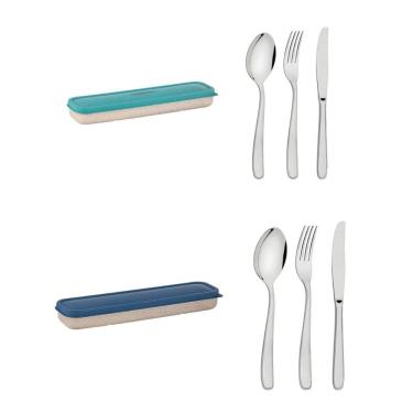 Imagem de Conjunto By Me 4 Pçs Portáteis Talheres Aço Inox Estojo Ecológico para Bolsa Tramontina