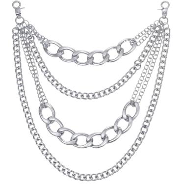 Imagem de Quelay Calça de 4 camadas cubana corrente de calça jeans prateada cinto bolso corrente resistente acessórios hip hop grosso para homens e mulheres chaves e bolsa de mão