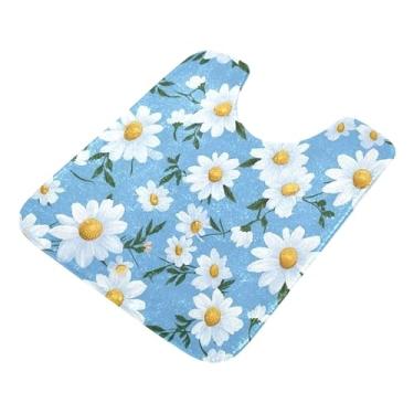 Imagem de Burbuja Tapete de banheiro com margaridas brancas, tapete de banho absorvente de pelúcia macio, base antiderrapante para piso de banheiro, oval em forma de U