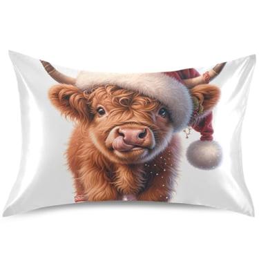 Imagem de Lindas capas de almofada de cetim de vaca Highland para refrescar o cabelo, estampa floral, King Queen, capa de almofada macia para cama, tamanho king, 101,6 cm x 50,8 cm