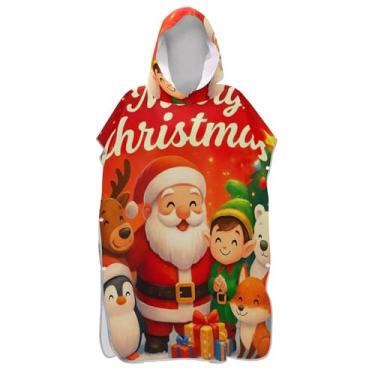 Imagem de TSENQUE Merry Christmas Roupão vermelho bonito trocador para adultos poncho de surfe de secagem rápida homens mulheres poncho com capuz toalha de banho com capuz de praia