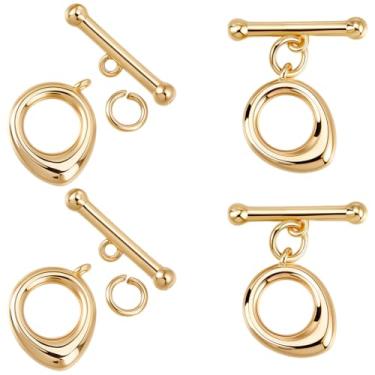 Imagem de Beebeecraft 1 caixa com 10 conjuntos de fechos de alternância banhado a ouro 18 K em forma de gota oval OT fecho de barra T fivela de extremidade para pulseira colar fabricação de joias