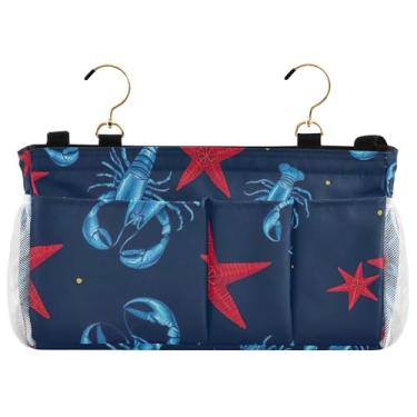 Imagem de TSENQUE Nautical Lagosta Estrela Azul Dormitório Cama Caddy Pendurado Bolso de Cabeceira Suporte Remoto de Cabeceira