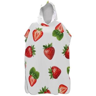 Imagem de Joisal Roupão trocador de poncho de surfe branco morango vermelho para Adul Plus Size masculino poncho com capuz toalha de banho com capuz de praia