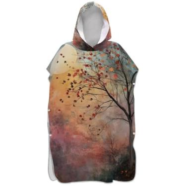 Imagem de Joisal Poncho de surfe para adultos trocador de roupa de praia com capuz toalha de banho reutilizável outono árvore floresta cena unissex adulto poncho com capuz