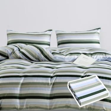 Imagem de Vesta Lençol de elástico 100% algodão Pima, linha artística 400TC listrada, respirável e suave, certificado Oeko-TEX (tom morandi, king/Cali King)