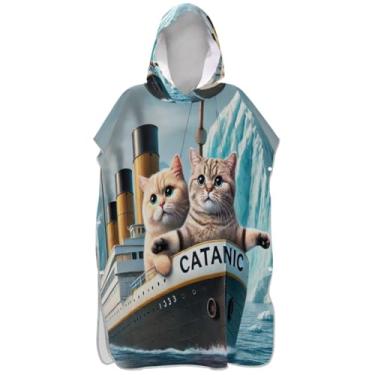 Imagem de Joisal Poncho de surfe absorvente para adultos trocador de roupas de banho de praia com capuz gatos fofos estampa de navio ponchos adultos para mulheres