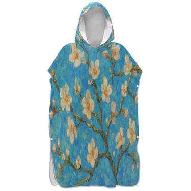 Imagem de Joisal Poncho de surfe trocador de roupão para praia Adul toalha com capuz floral reutilizável aquarela floral branco azul homens mulheres poncho com capuz
