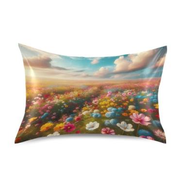 Imagem de Almofadas de cetim padrão de flores de primavera paisagem do mar King Queen fronhas de cetim para cama refrescante de cabelo presentes de vida saudável tamanho king size 101,6 cm x 50,8 cm