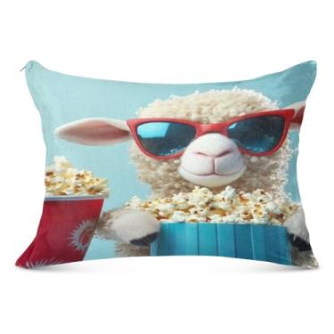 Imagem de Capas de travesseiro de flanela com estampa noturna de ovelhas da moda King Queen tamanho padrão cores decoração de casa, tamanho Queen, 50,8 cm x 76,2 cm