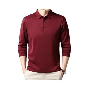 Imagem de Camiseta polo casual masculina de manga comprida verão confortável top