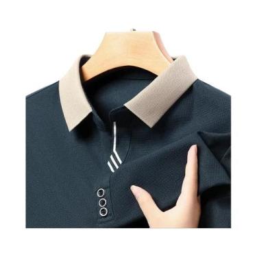Imagem de Camisa Polo Masculina Casual De Negócios De Manga Longa Em Cor Sólida 