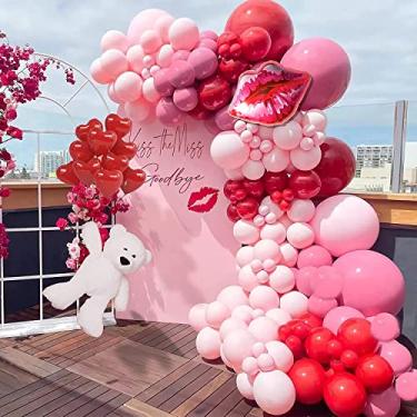 Imagem de Valentines Day Balloon Garland Arch Kit Macaron Pink Retro Pink Red Balloons Heart Lip Balloons for Valentines's Day Bridal Shower Baby Shower Bachelorette Anniversary Party Decoration Supplies