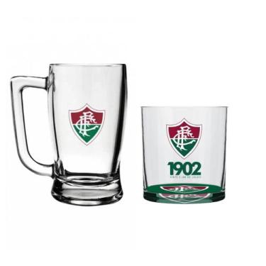 Imagem de Kit Caneca De Vidro Taberna 340ml Copo Whisky 305ml Times Futebol Vidr