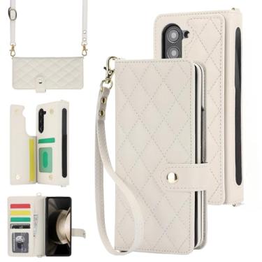 Imagem de Capa carteira para Samsung Galaxy Z Fold 7 com suporte para cartão, compartimento para dinheiro e compartimento para caneta, 【Bloqueio RFID】 Fecho magnético de couro dobrável com suporte para celular