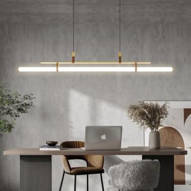 Imagem de Luminária pendente LED moderna para sala de jantar, lustre linear para mesa de jantar, luminária de teto para cozinha, dimerizável com controle remoto, 3000K-6500K, para restaurantes, sala d