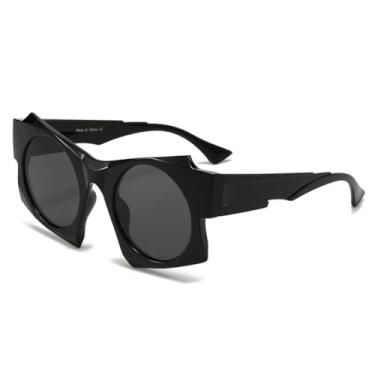 Imagem de HCHES Óculos de Sol com Armação Irregular, Modernos e Versáteis, Anti-ultravioleta para Uso Urbano (PRETO)