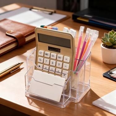 Imagem de Suporte de cartão de visita de plástico com 5 compartimentos para mesa, organizador de cartão de nome de mesa para exposição de escritório e casa