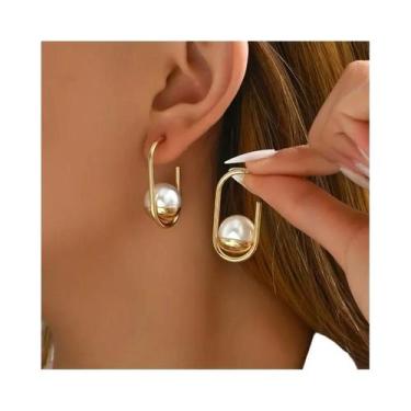 Imagem de Brincos De Pérola Imitada Geométrica Para Mulheres, Acessórios De Moda