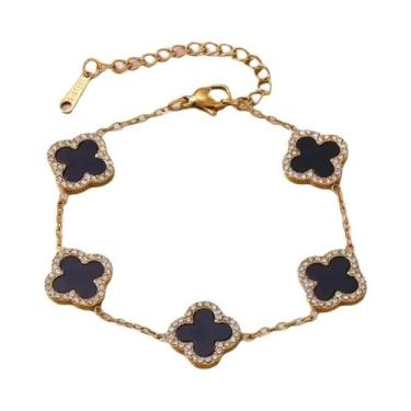 Imagem de Pulseira De Luxo Feminina Com Diamantes E Madrepérola Branca E Preta, 