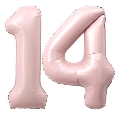 Imagem de SULALABOO Balão grande rosa claro número 14 de 101 cm 0-9 gigante digital 14º para decorações de aniversário de aniversário de formatura