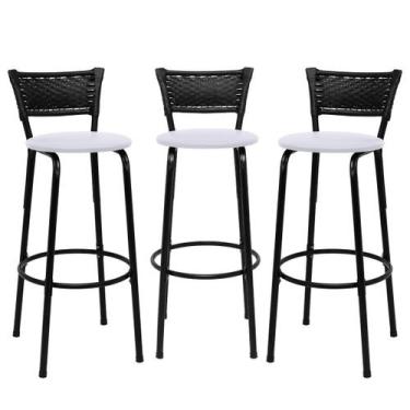 Imagem de 3 banquetas Conjunto Para Bancada Alta Cozinha Encosto Balcão American