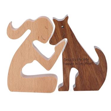 Imagem de AYNEFY Presentes Memoriais para Cães para Perda de Cachorro, Estátua de Madeira para Menina e Cachorro, Estátua Personalizada, Decorações para Casa, Estatuetas de Madeira Esculpidas à (A)