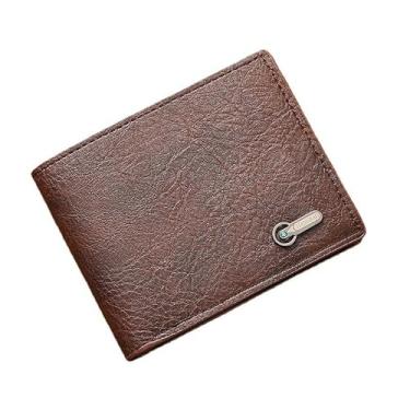 Imagem de Carteira masculina fina dobrável, design minimalista de couro sintético com janela de identificação para negócios e presente, Caqui, Tendência